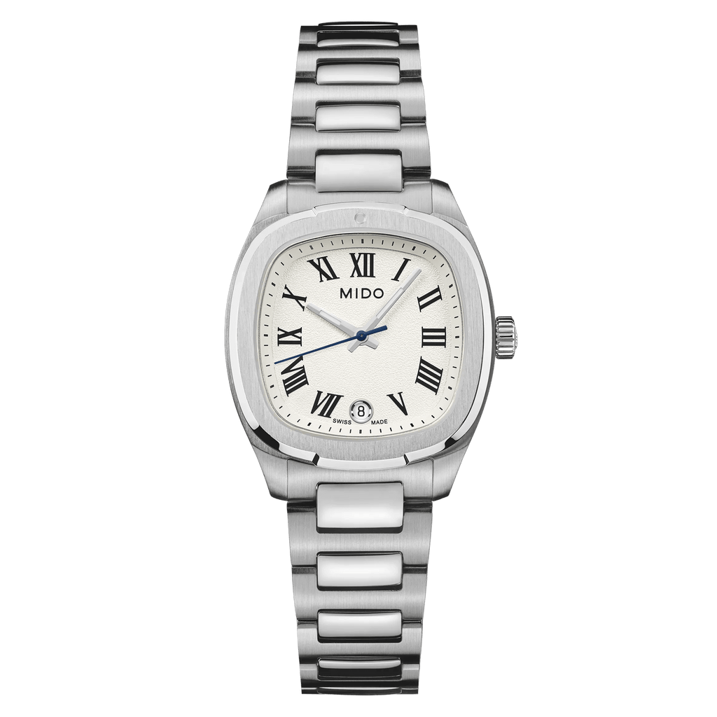 MIDO MULTIFORT TV 28mm QUARTZ WHITE ROMAN ON BRACELET