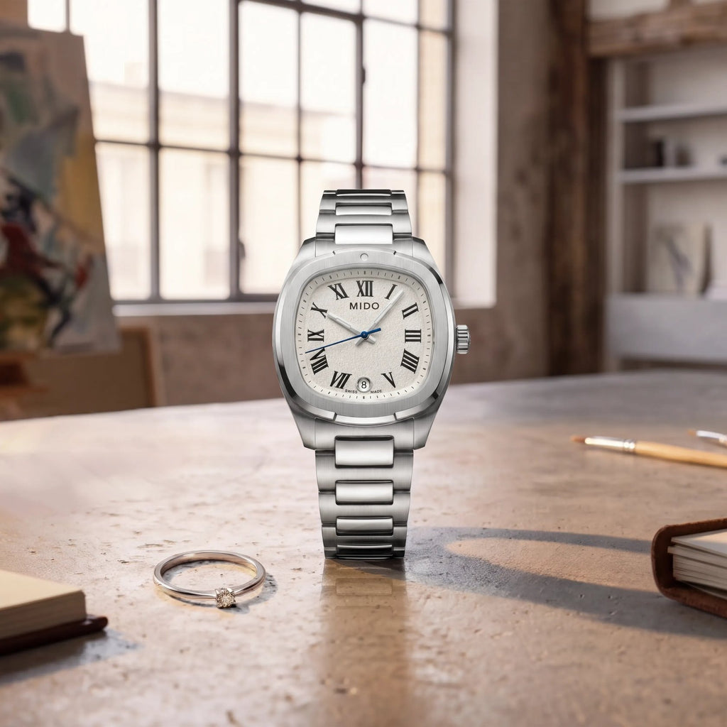 MIDO MULTIFORT TV 28mm QUARTZ WHITE ROMAN ON BRACELET