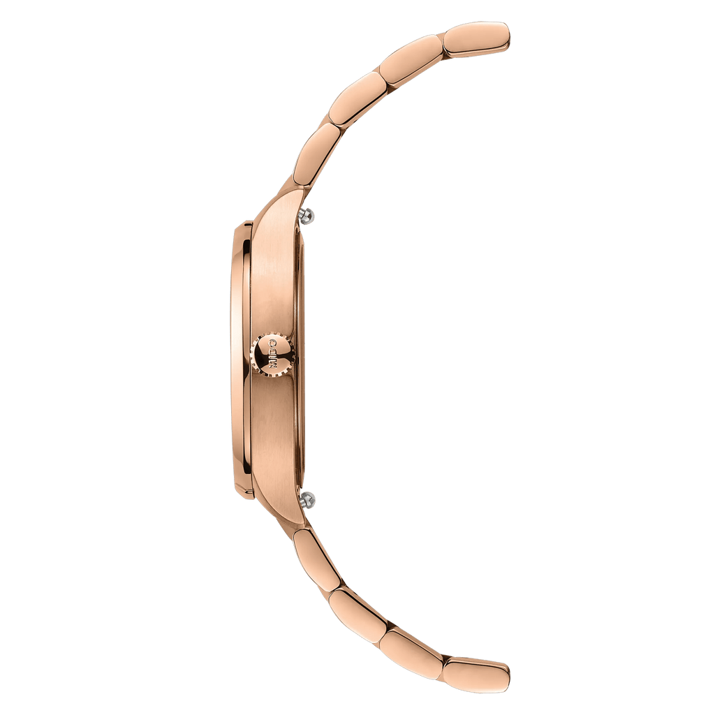 MIDO MULTIFORT TV 28mm RG PVD QUARTZ WHITE ROMAN ON BRACELET