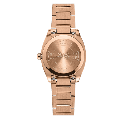 MIDO MULTIFORT TV 28mm QUARTZ BROWN DIAL DIAMOND RG PVD ON BRACELET