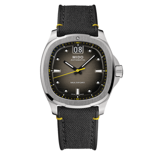 MIDO MULTIFORT TV BIG DATE STEEL GREY GRADIENT FABRIC STRAP