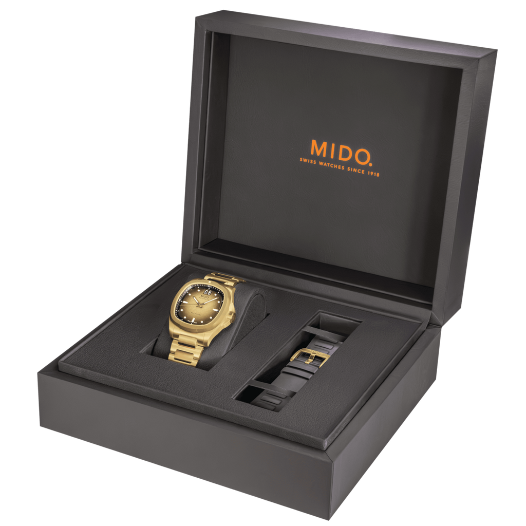MIDO MULTIFORT TV BIG DATE YG PVD BRACELET WITH 1 EXTRA BLACK RUBBER STRAP -SPECIAL EDITION