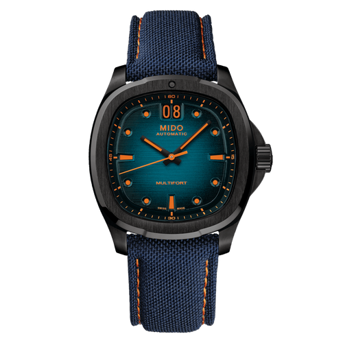 MIDO MULTIFORT TV BIG DATE PVD BLUE GRADIENT FABRIC STRAP