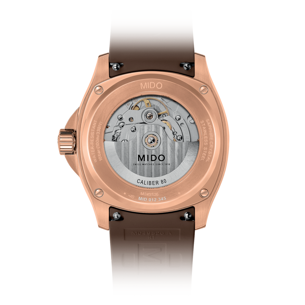 MIDO MULTIFORT TV BIG DATE RG PVD ON BROWN RUBBER