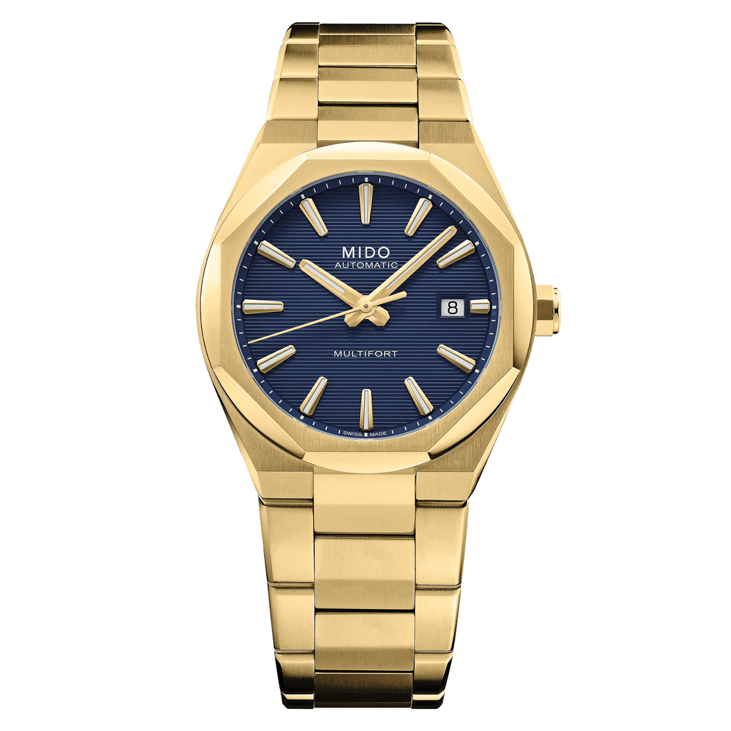 MIDO MULTIFORT 8 One Crown YG PVD Blue Dial on bracelet