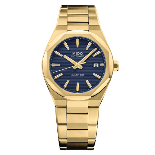 MIDO MULTIFORT 8 One Crown YG PVD Blue Dial on bracelet