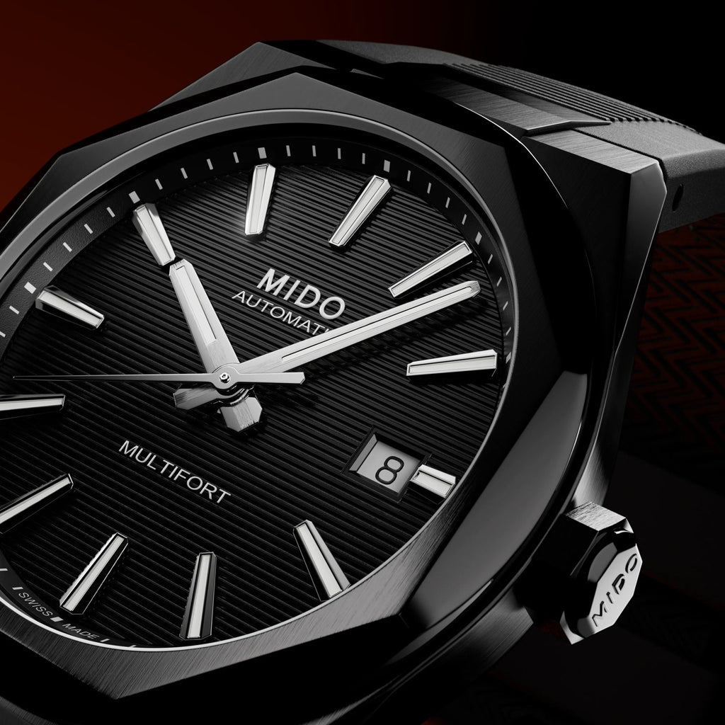 MIDO MULTIFORT 8 One Crown Black Dial Black PVD on Rubber Strap