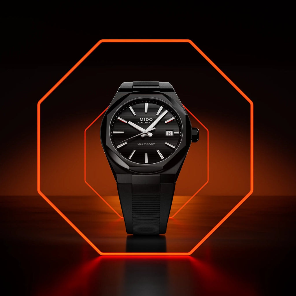 MIDO MULTIFORT 8 One Crown Black Dial Black PVD on Rubber Strap