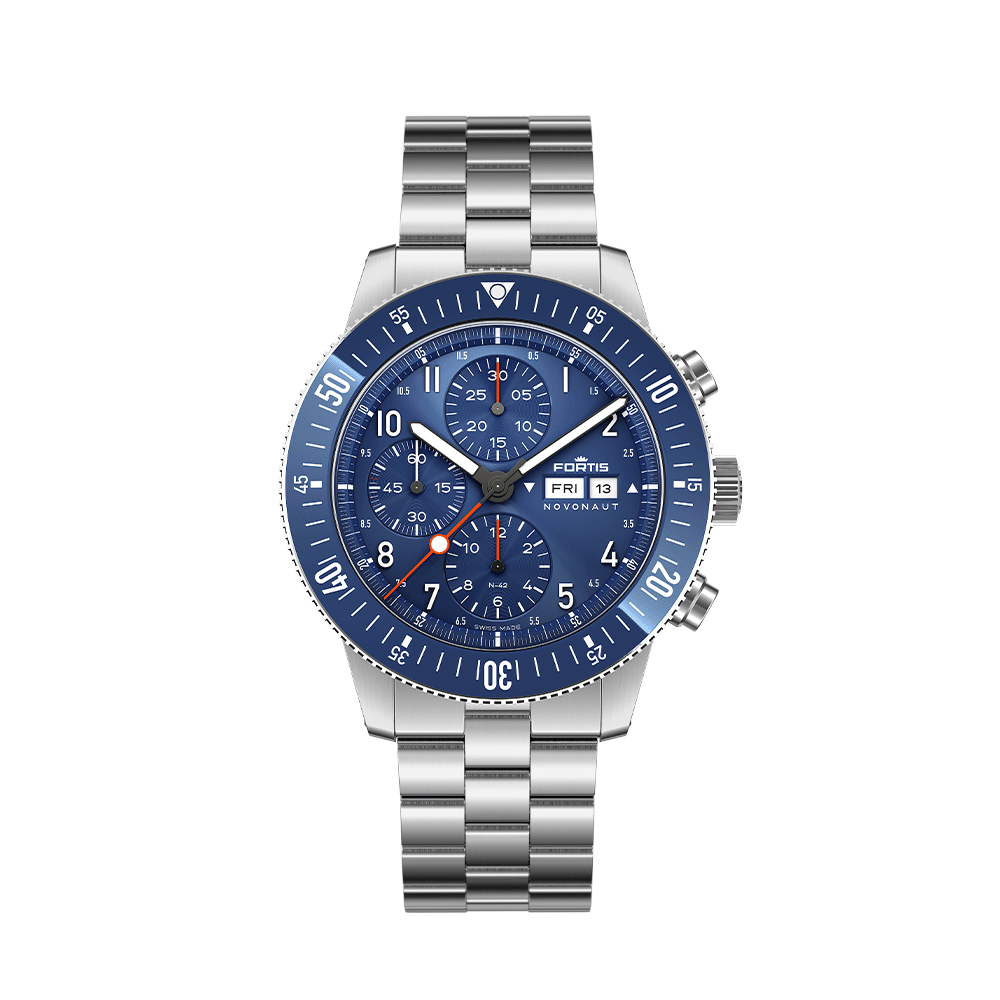 Fortis Novonaut N-42 cobalt blue edition on block bracelet