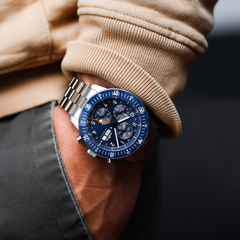 Fortis Novonaut N-42 cobalt blue edition on block bracelet