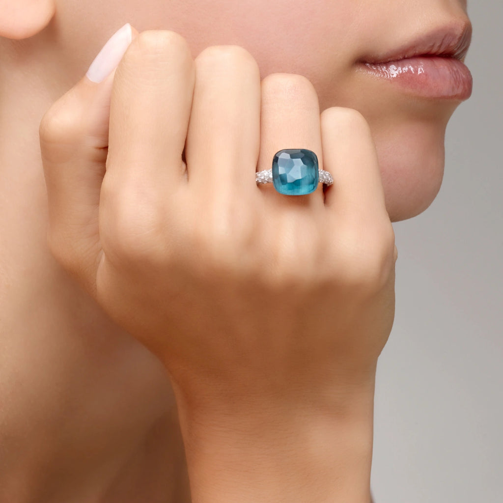 Pomellato Nudo Maxi Ring -London Blue Topaz with diamonds