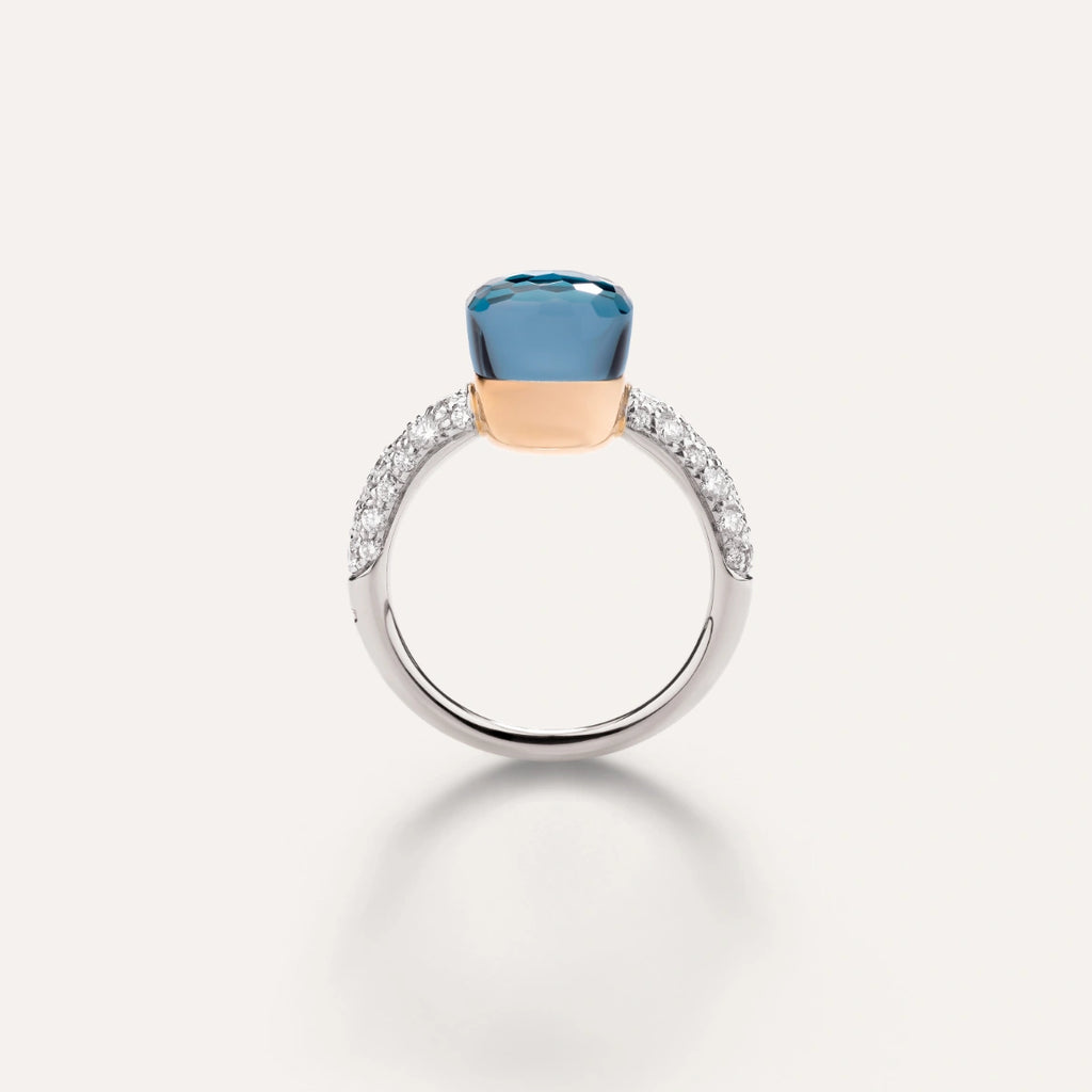 Pomellato Nudo Petit Ring -London Blue Topaz & Turquoise with Diamond Pave