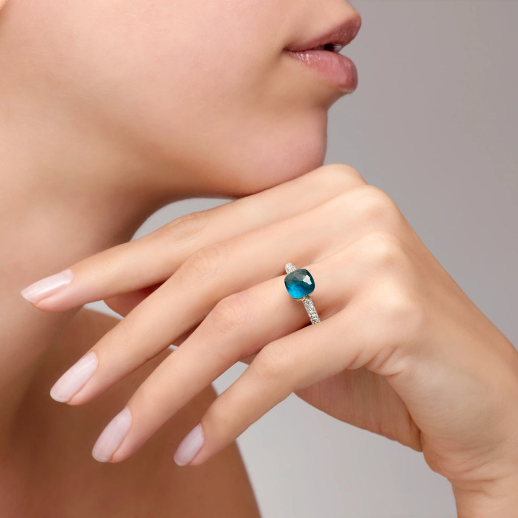Pomellato Nudo Petit Ring -London Blue Topaz & Turquoise with Diamond Pave