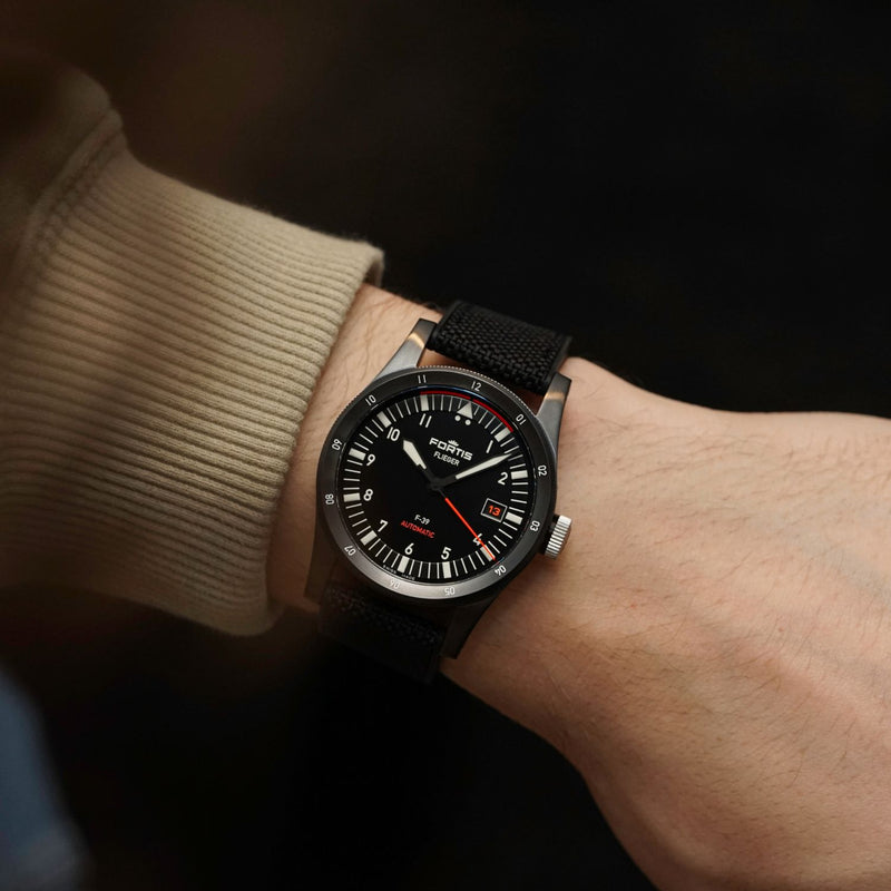 Fortis Flieger F-39 Black Werk 7 Mission Black on Hybrid Strap Limited Edition 100 pieces