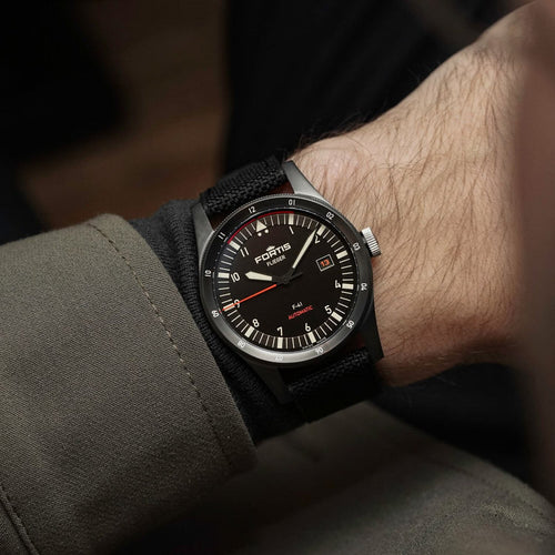 Fortis Flieger F-41 Black Werk 7 Mission Black on Hybrid Strap Limited Edition 100 pieces
