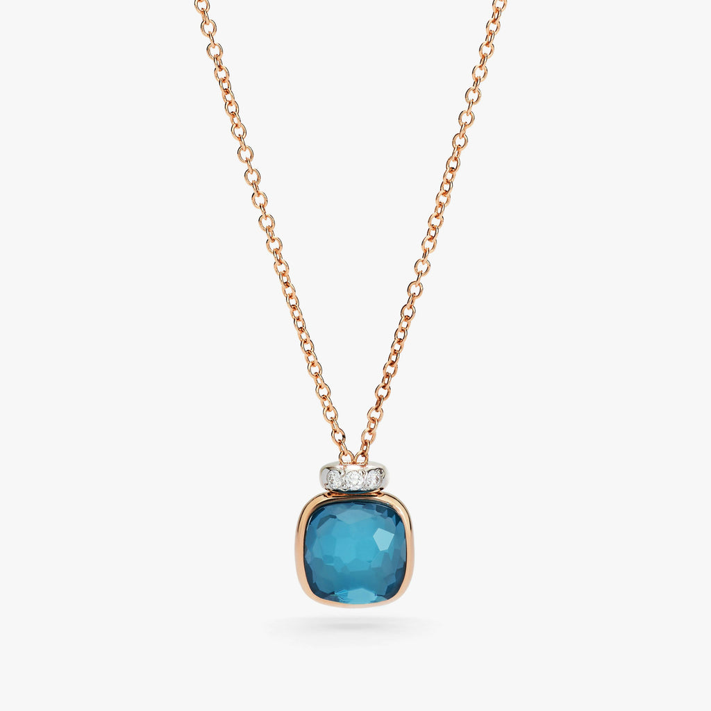 Pomellato Nudo Mini Necklace with Pendant-London Blue Topaz with diamonds