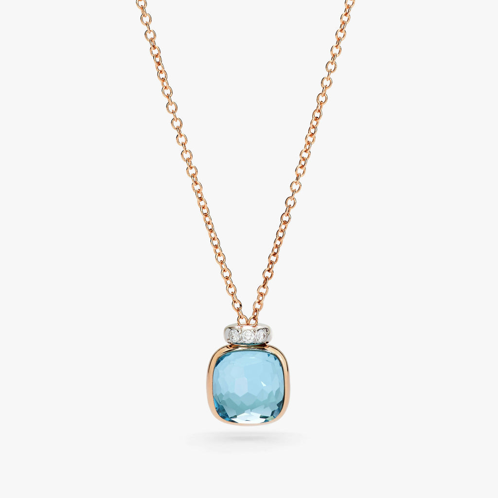 Pomellato Nudo Mini Necklace with Pendant-Sky Blue Topaz with diamonds