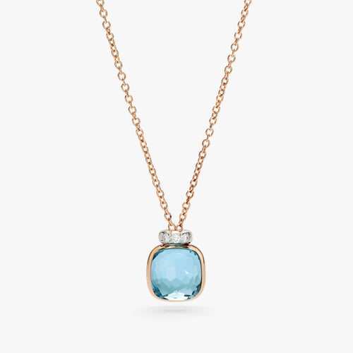 Pomellato Nudo Mini Necklace with Pendant-Sky Blue Topaz with diamonds