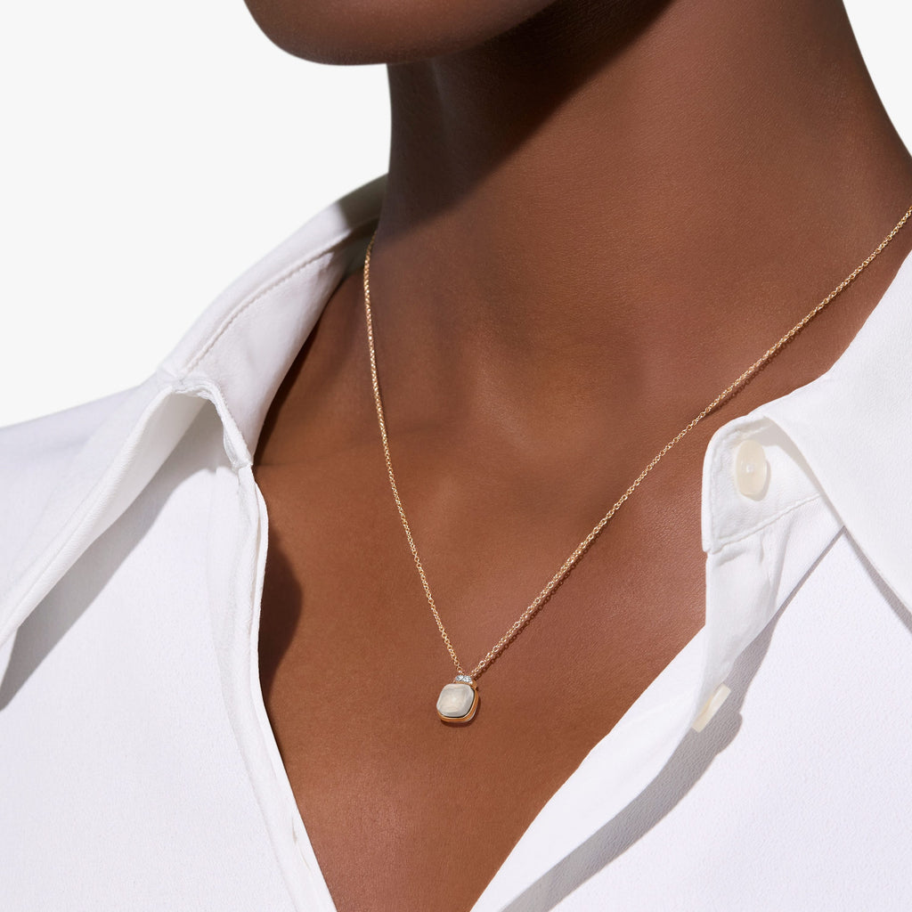 Pomellato Nudo Mini Necklace with Pendant-Milky Quartz with diamonds