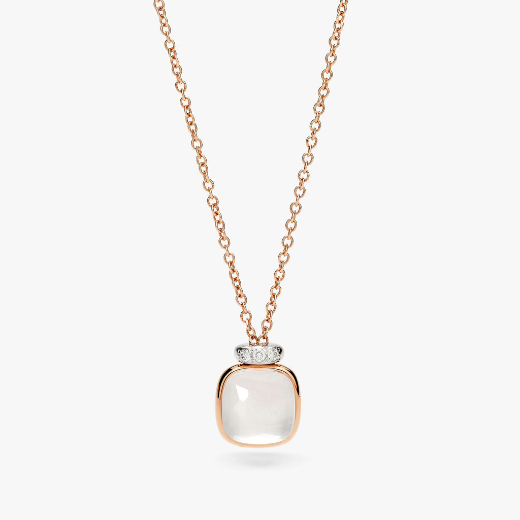 Pomellato Nudo Mini Necklace with Pendant-Milky Quartz with diamonds