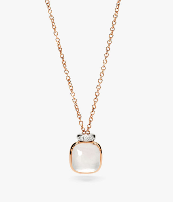 Pomellato Nudo Mini Necklace with Pendant-Milky Quartz with diamonds