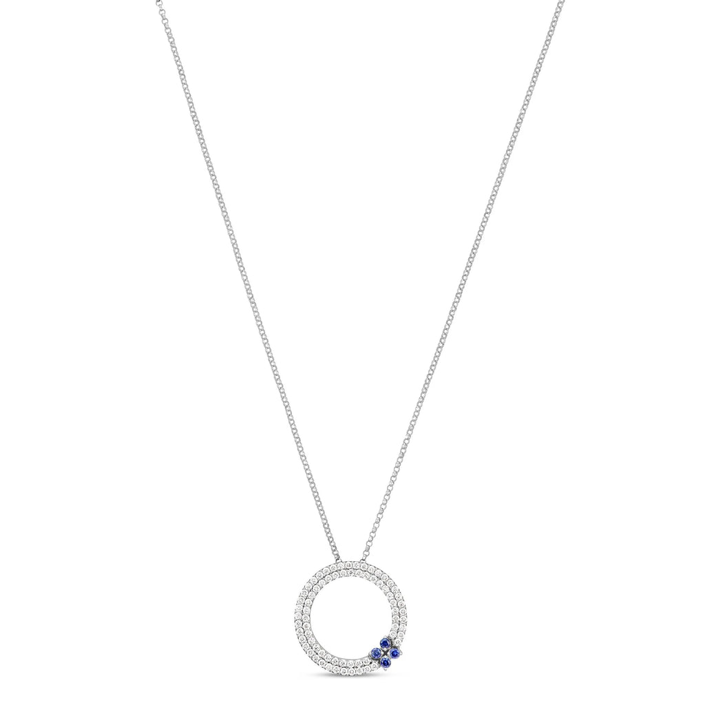 Roberto Coin Love in Verona Circle Pendant with Necklace in 18k yellow gold with diamonds and sapphires