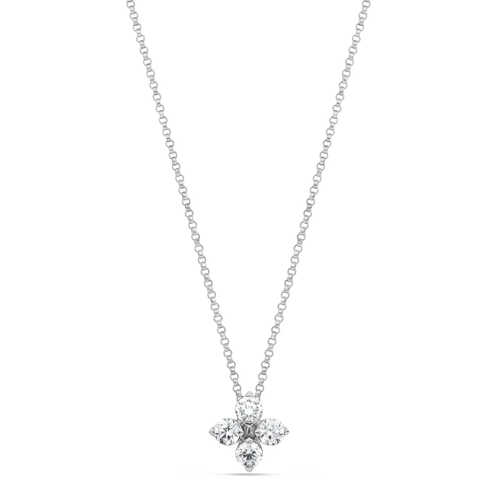 Roberto Coin Love in Verona Floral Design Pendant with Necklace in 18k white gold with diamonds