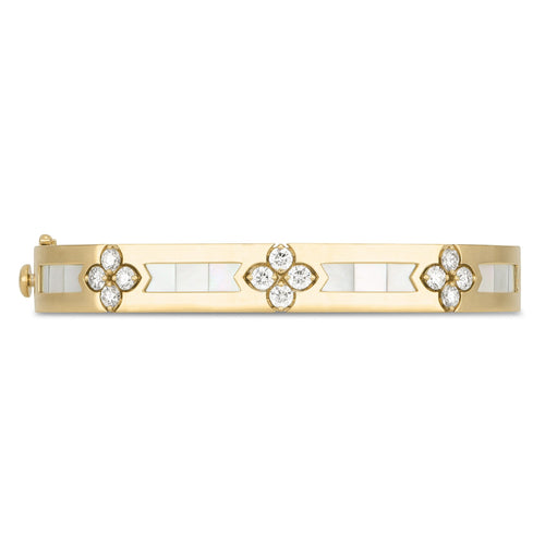 Roberto Coin Love In Verona Bangle in 18k yellow gold with Mother of Pearl & Diamonds