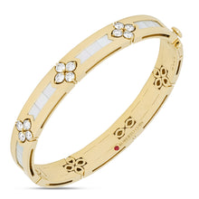 Load image into Gallery viewer, Roberto Coin Love In Verona Bangle in 18k yellow gold with Mother of Pearl &amp; Diamonds