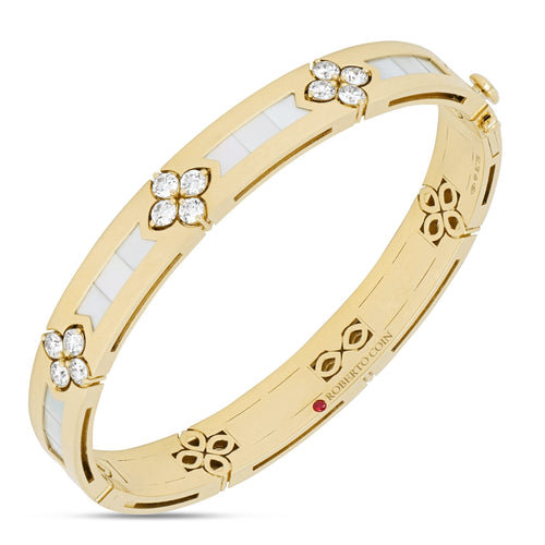 Roberto Coin Love In Verona Bangle in 18k yellow gold with Mother of Pearl & Diamonds