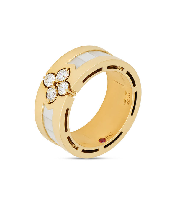 Roberto Coin Love in Verona Ring with Mother of Pearl and Diamonds  in 18k yellow gold