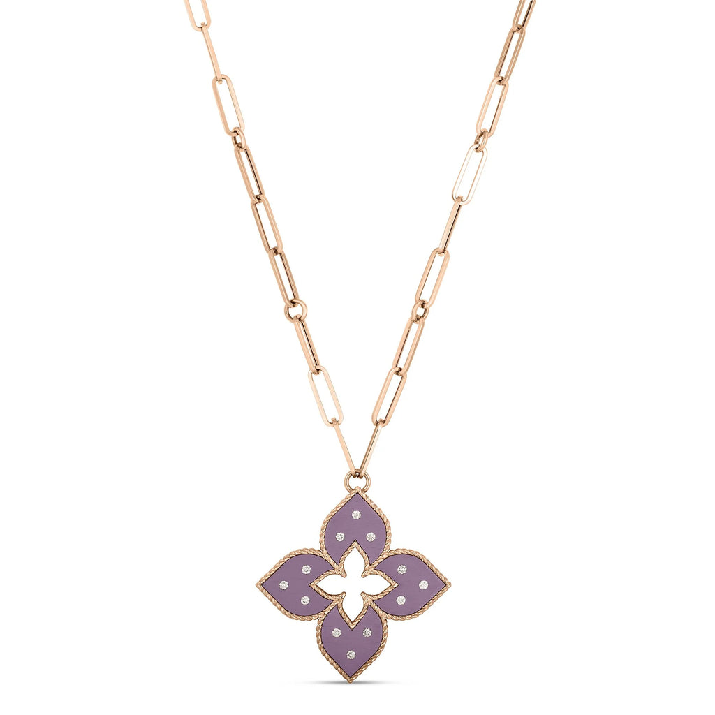 Roberto Coin Venetian Princess Pendant with Purple Titanium & Rose Gold Pendant with Necklace in 18k rose gold with diamonds