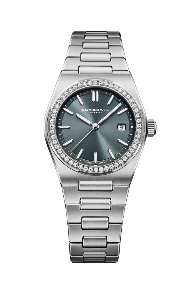 Raymond Weil A.R.T. Date Blue with Full Diamond Bezel 30mm on Steel Bracelet -Quartz
