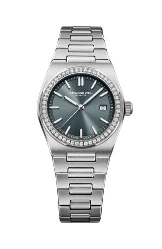 Raymond Weil A.R.T. Date Blue with Full Diamond Bezel 30mm on Steel Bracelet -Quartz