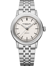 Load image into Gallery viewer, Raymond Weil Millesime Automatic Cream Sector Dial, Central Seconds Hand, Stainless Steel Bracelet, Laboratory-grown diamonds