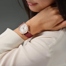 Load image into Gallery viewer, Raymond Weil Millesime Automatic Central Seconds Diamonds 35mm Cream Sector Dial, Red grape Leather Strap