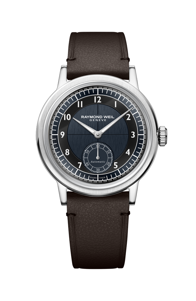 Raymond Weil Millesime Men's Automatic Small Seconds Tuxedo Midnight Blue Dial 39mm on leather