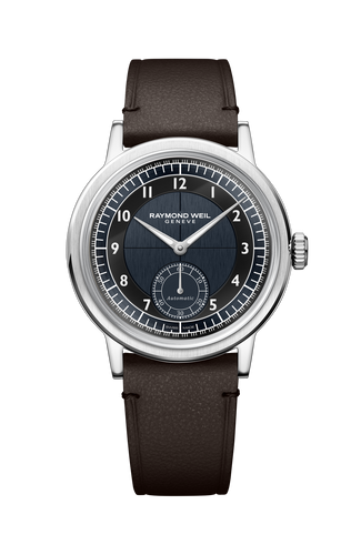 Raymond Weil Millesime Men's Automatic Small Seconds Tuxedo Midnight Blue Dial 39mm on leather