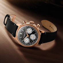 Load image into Gallery viewer, Raymond Weil Millesime Automatic Tri-Compax Chronograph Black Sector Dial 39 mm RG PVD, Black Leather Strap