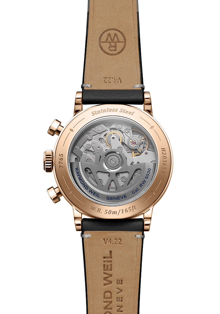 Raymond Weil Millesime Automatic Tri-Compax Chronograph Black Sector Dial 39 mm RG PVD, Black Leather Strap