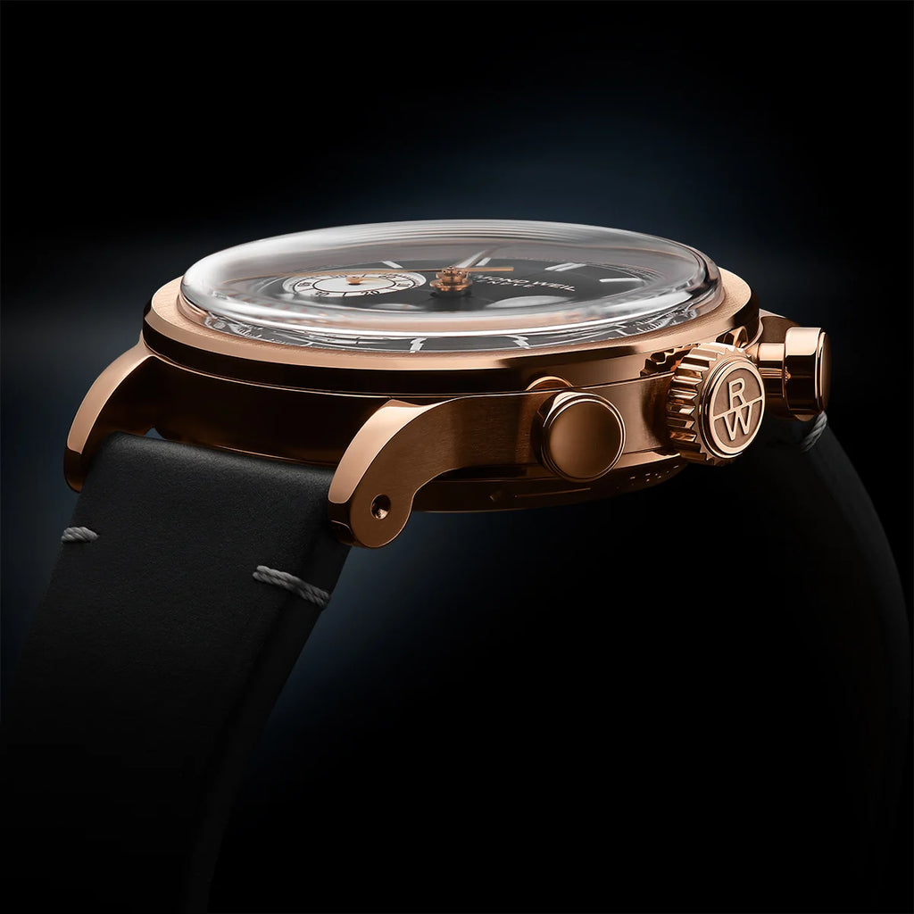 Raymond Weil Millesime Automatic Tri-Compax Chronograph Black Sector Dial 39 mm RG PVD, Black Leather Strap