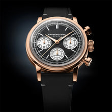 Load image into Gallery viewer, Raymond Weil Millesime Automatic Tri-Compax Chronograph Black Sector Dial 39 mm RG PVD, Black Leather Strap