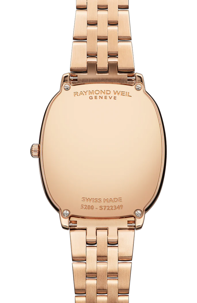 Raymond Weil Toccata Heritage Quartz full diamond bezel old silver dial on RG PVD  Steel Bracelet -31mm x 36mm