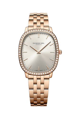 Raymond Weil Toccata Heritage Quartz full diamond bezel old silver dial on RG PVD  Steel Bracelet -31mm x 36mm