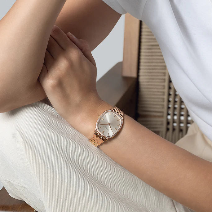 Raymond Weil Toccata Heritage Quartz full diamond bezel old silver dial on RG PVD  Steel Bracelet -31mm x 36mm