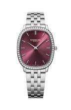 Load image into Gallery viewer, Raymond Weil Toccata Heritage Quartz full diamond bezel red grape dial on Steel Bracelet -31mm x 36mm