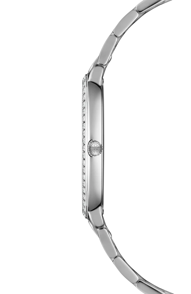 Raymond Weil Toccata Heritage Quartz full diamond bezel red grape dial on Steel Bracelet -31mm x 36mm