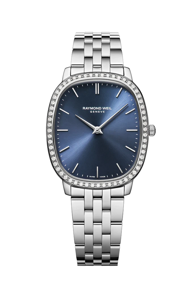 Raymond Weil Toccata Heritage Quartz full diamond blue dial on Steel Bracelet -31mm x 36mm