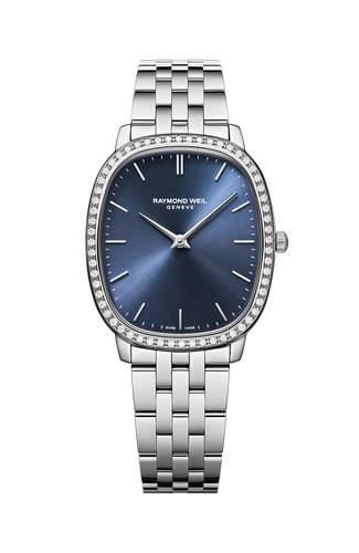 Raymond Weil Toccata Heritage Quartz full diamond blue dial on Steel Bracelet -31mm x 36mm