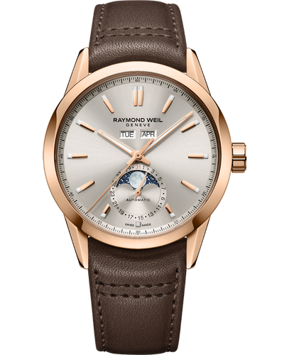Raymond Weil Freelancer Complete Calendar Dune Sunray Dial Watch RG PVD -Brown Leather Strap